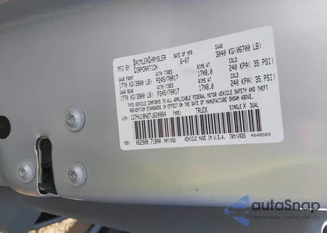 2007 Dodge Ram 1500 из США, поврежденный, VIN 1D78U18N27J620064